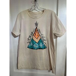Boho 'Wild' Graphic Tee - Cream with Colorful‎ Feather Design